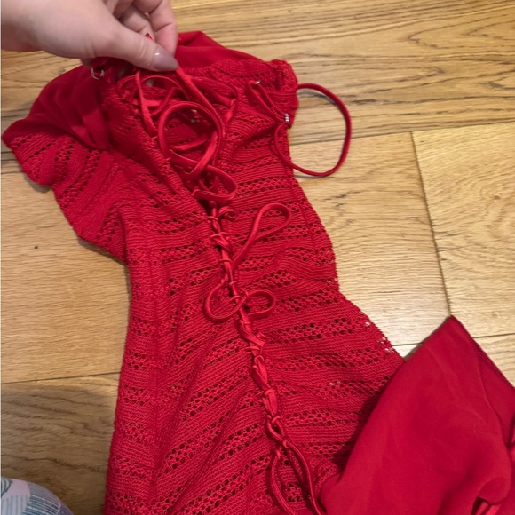 Red Strappy Knit Skirted dress size xs - Picture 5 of 5